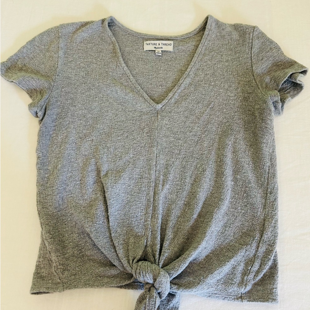 Madewell Texture and Thread Gray V-Neck Tie-Front Short Sleeve Tee XS
